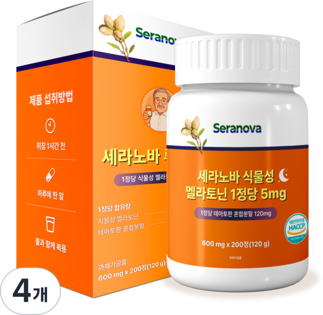 세라노바 식물성 멜라토닌 1정당 5mg, 200정, 4개
