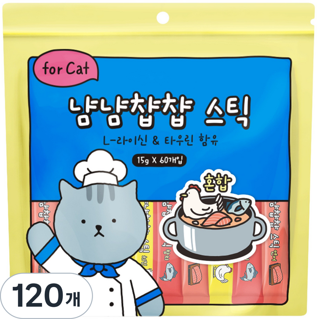 냠냠챱챱 스틱 짜먹는 고양이 대용량 간식, 15g, 120개, 혼합