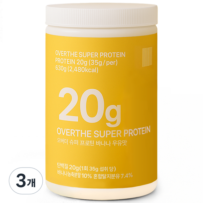 오버더 슈퍼 프로틴 바나나 우유맛 다이어트 단백질 쉐이크 아침식사대용 영양음료 간식 대용량, 3개, 630g