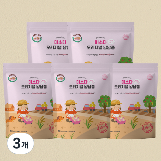 미소다 쌀떡뻥 아이과자 롱스틱, 3개, 50g, 오리지널 냠냠퐁