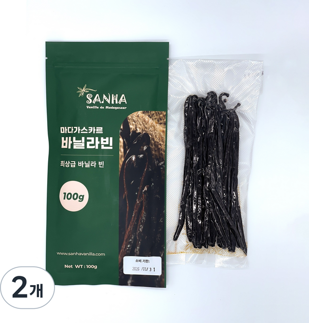 산하 마다가스카르 최상급 버번 바닐라빈, 2개, 100g