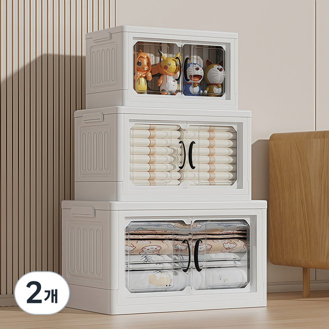 Kleeno 대형양 문형 폴딩박스 오픈형 수납함 리빙박스 다용도 이동식 수납 정리함 레이어드 수납장, 흰색, 2개