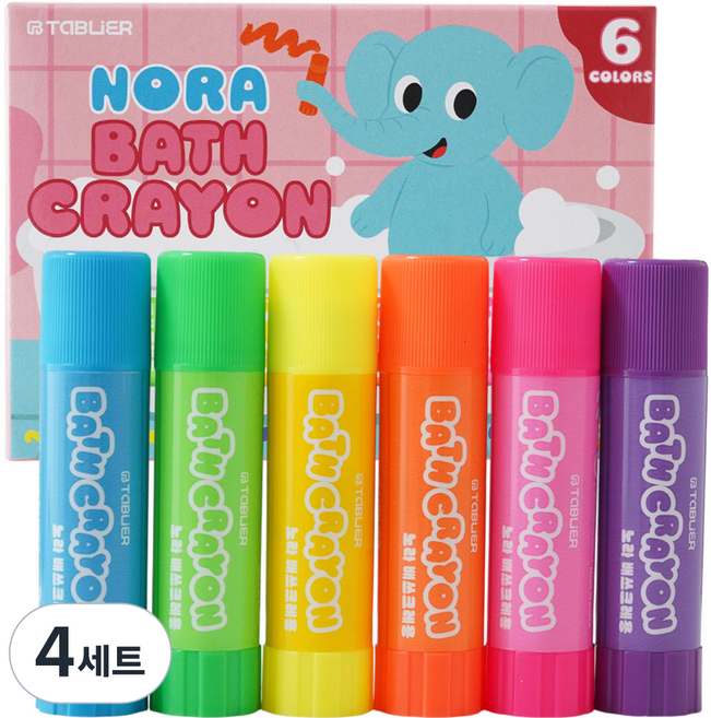 따블리에 유아 욕실크레용 목욕크레용 워셔블 아기크레용 목욕놀이, 4세트, 6색