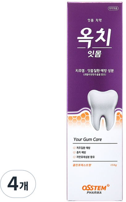 오스템 옥치 잇몸치약 치주질환 잇몸질환 충치예방 불소1000ppm, 4개, 40g