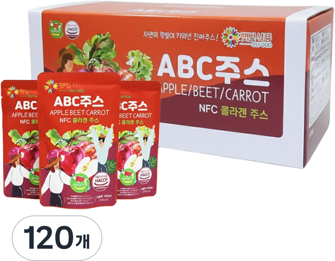 햇빛식품 갈아만든 ABC주스 콜라겐 함유, 120개, 100ml, 1