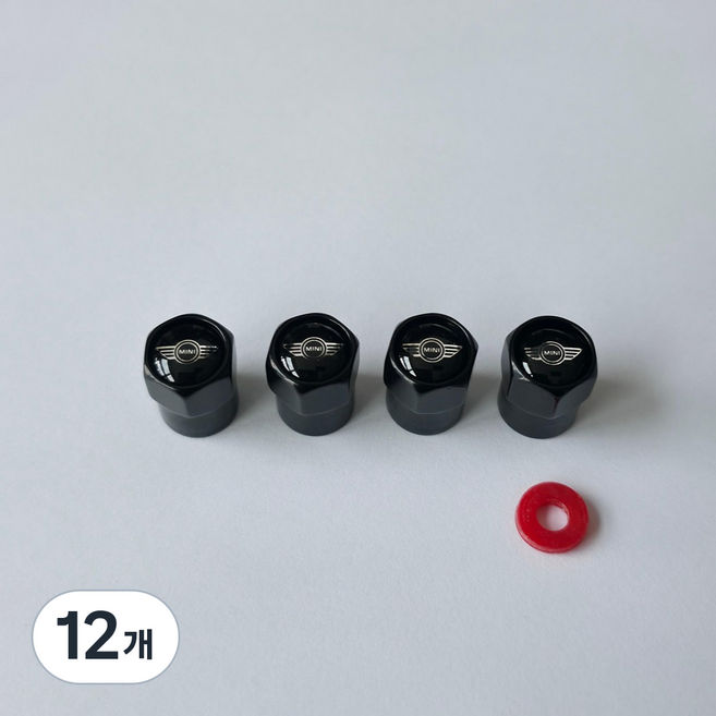 MINI 미니 타이어 에어캡 마개 밸브캡 4P 블랙, 12개