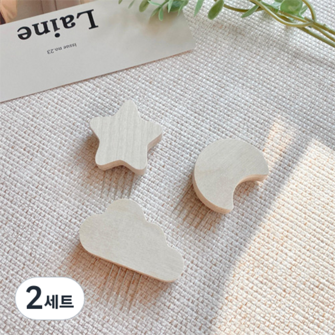 뚜뚜아트 원목 우드 꼭꼬핀 나무 벽걸이 후크 3p, 별, 달, 구름 세트, 2세트