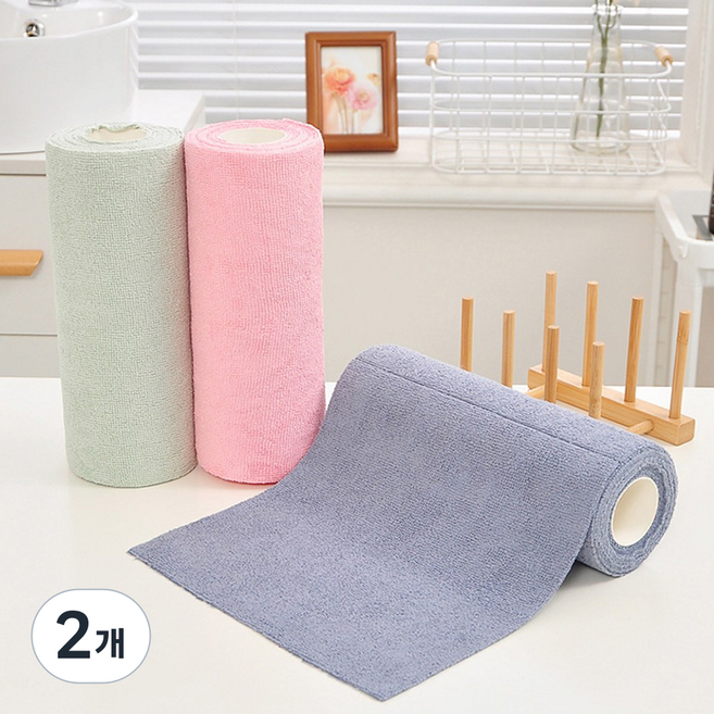 빨아쓰는 일회용 컬러 행주 그린 25x25cm, 2개, 20개입