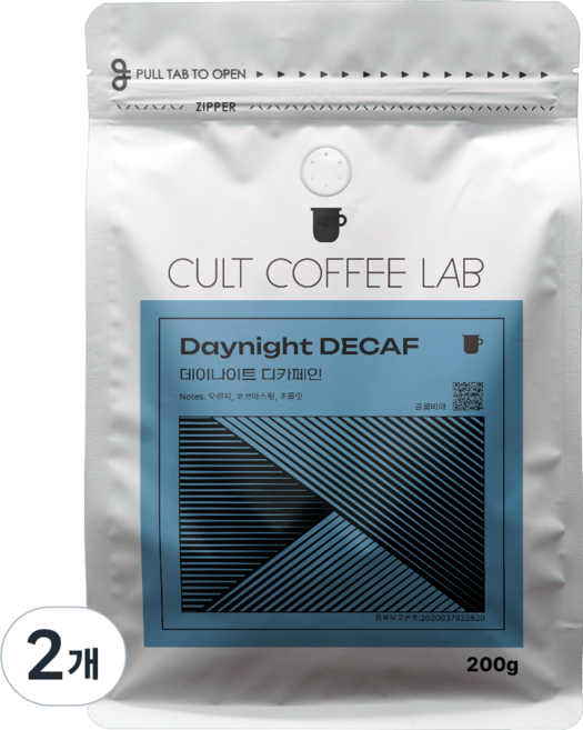 컬트커피랩 데이나잇 디카페인 콜롬비아 수프리모 슈가케인 싱글 원두, 홀빈(분쇄안함), 200g, 2개