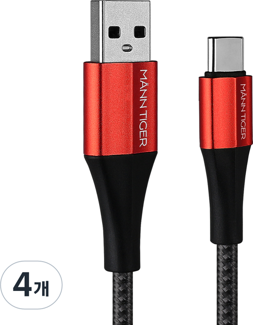 만타이거 USB to C타입 제니스ll 고속충전 케이블, 4개, 레드, 2.4m