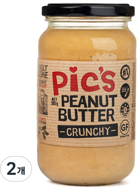 픽스 피넛버터 크런치 무가당 무설탕 땅콩버터, 380g, 2개