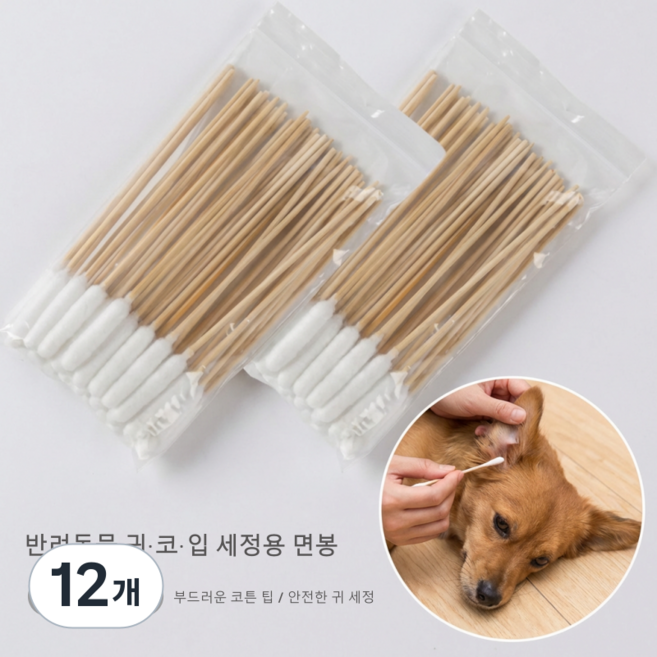 융풍 반려동물 귀 세정 면봉 대용량 애견 애묘 코 입 청소용 위생 면봉, 12개, 50개입
