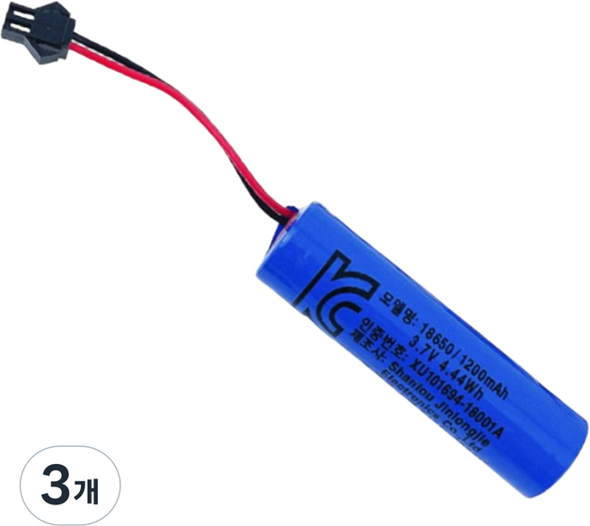 SGTIME KC인증 18650 리튬이온 배터리 3.7V 1200mAh SM 2핀 커넥터 충전팩, 1개입, 3개
