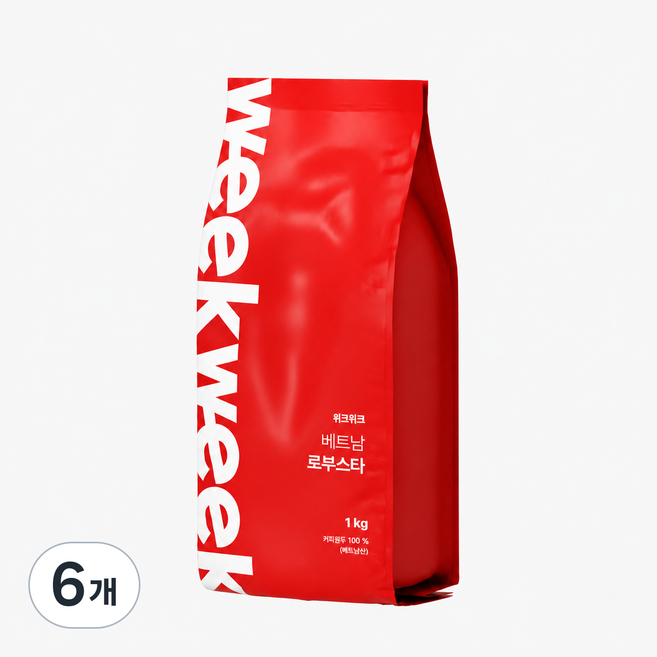 위크위크 고소한 베트남 로부스타 G1 원두 커피 홀빈, 6개, 1kg, 홀빈(분쇄안함)
