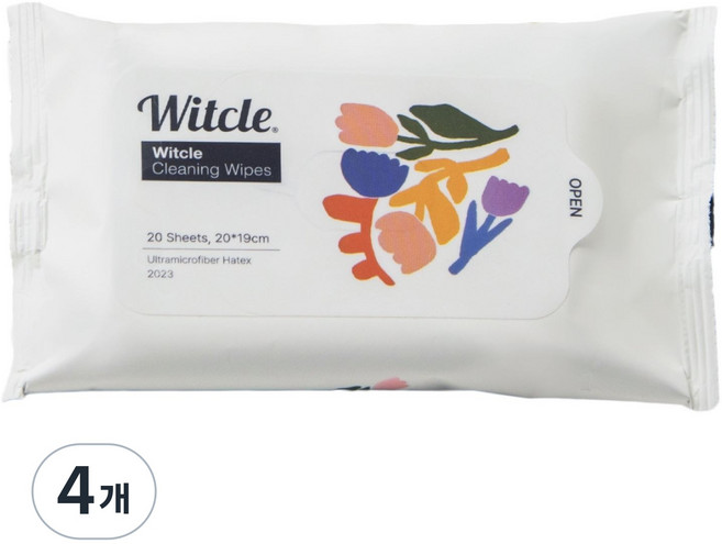 윗클(Witcle) 휴대용 세정티슈 차량용/피크닉/여행/야외활동 물티슈, 4개, 20매, 150g