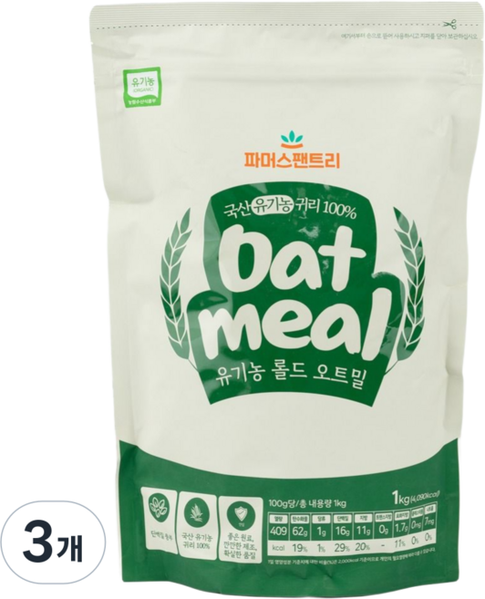 파머스팬트리 국산 유기농 오트밀, 1kg, 3개