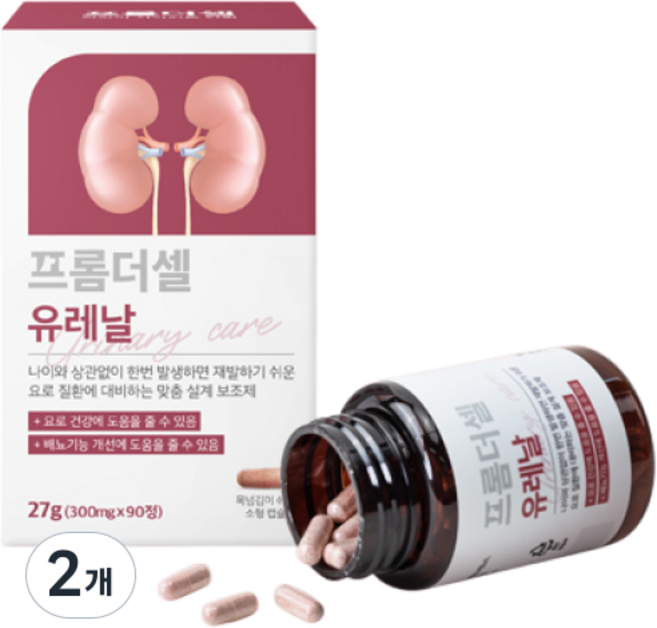 프롬더셀 유레날 강아지 고양이 요로결석 신부전 방광염 혈뇨 신장영양제, 90정, 유리너리+결석, 2개