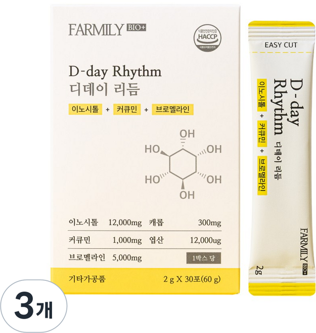 팜밀리 디데이리듬 이노시톨 엽산 브로멜라인 커큐민, 3개, 30회분