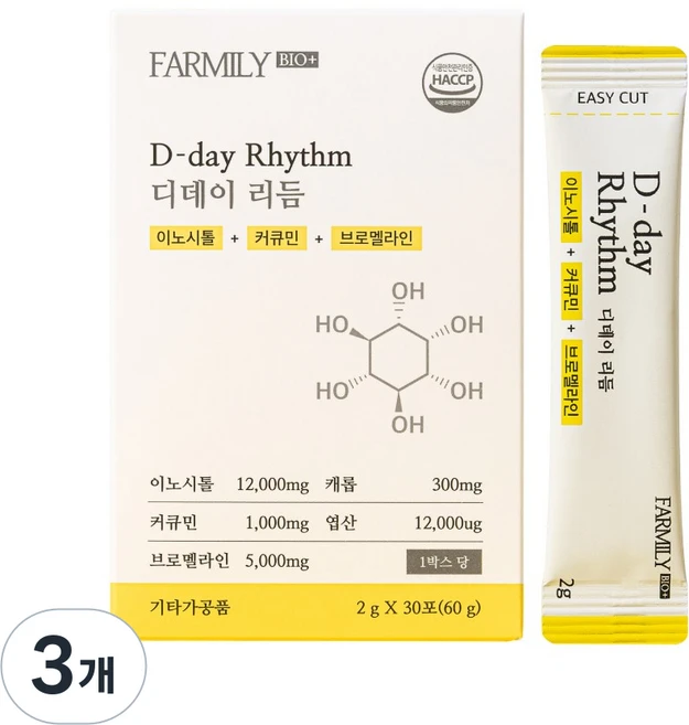 팜밀리 디데이리듬 이노시톨 엽산 브로멜라인 커큐민, 3개, 30회분 - 쿠팡