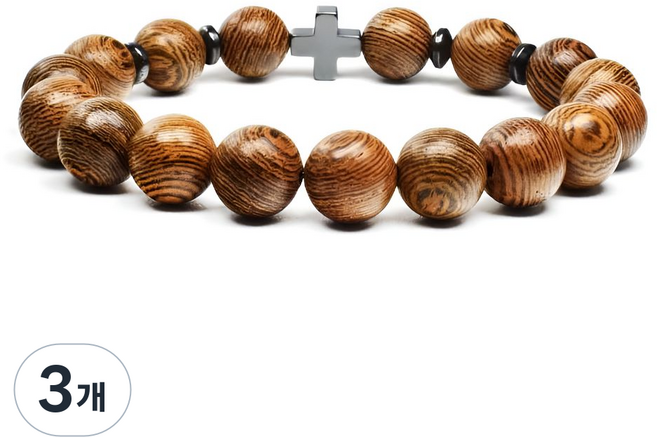 코코지아 천주교 18구 묵주 십자가 팔찌, 3개, 우드