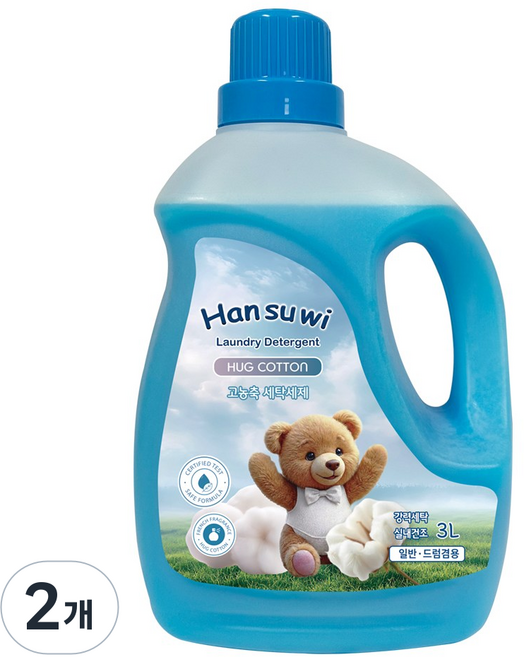 한수위 고농축 고급 액체세제 허그코튼 본품, 2개, 3L