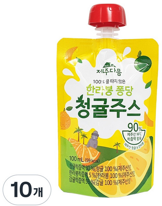 한라봉 퐁당 청귤주스 제주산 NFC주스 감귤 주스 과일주스 착즙주스 어린이간식 어린이주스 학교간식 교회간식 어린이주스, 60개, 100ml