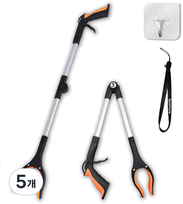 잡아바 접이식 다용도집게 청소 플로깅 신발 쓰레기 집게, 주황색, 5개