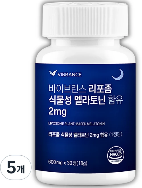 바이브런스 이중배합 식물성 멜라토닌 2mg 미국산 리포좀 원료 함유, 5개, 30정 - 쿠팡