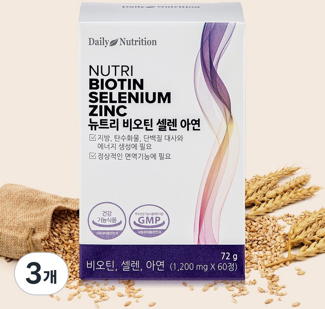 뉴트리 맥주효모 비오틴 셀레늄 셀렌 아연 영양제, 3개, 60정
