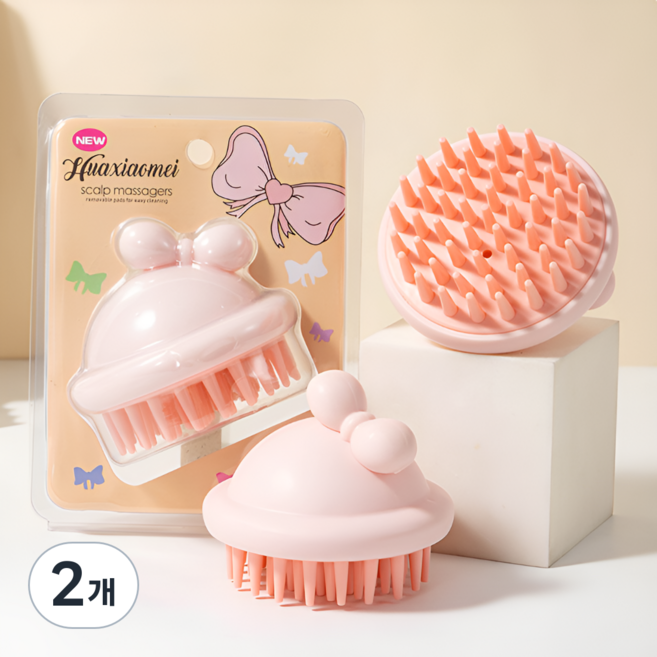 베리후 두피마시지 파스텔 리본 샴푸브러쉬, 2개, 핑크