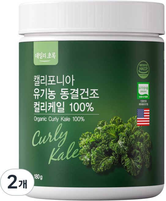 데일리초록 캘리포니아 유기농 동결건조 컬리케일 분말 100%, 2개, 180g