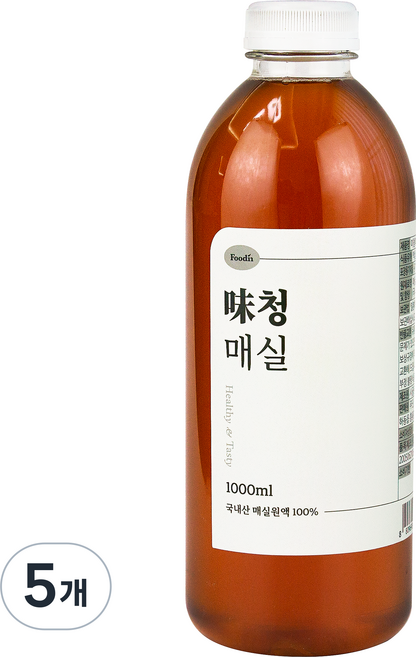 푸딘 미청 매실 발효 수제 매실청, 1L, 5개