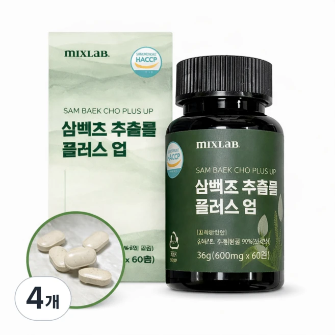 믹스랩 코엔 삼백초 추출물 퀘스세틴 정 고함량 독자배합 국내산 삼백초 추출물 94% 600mg 식약청 HACCP 인증, 4개, 60정 - 쿠팡