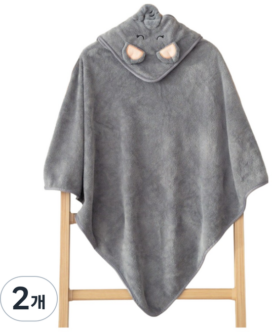 에뜨람 아기 목욕타올 샤워가운 수건 신생아 순면 베이비 후드 비치 KC인증상품, 엘리 그레이_목욕타올, 2개