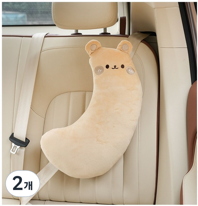 베키노우 어린이 주니어 차량용 안전벨트 쿠션 인형, 2개, 베이지 곰