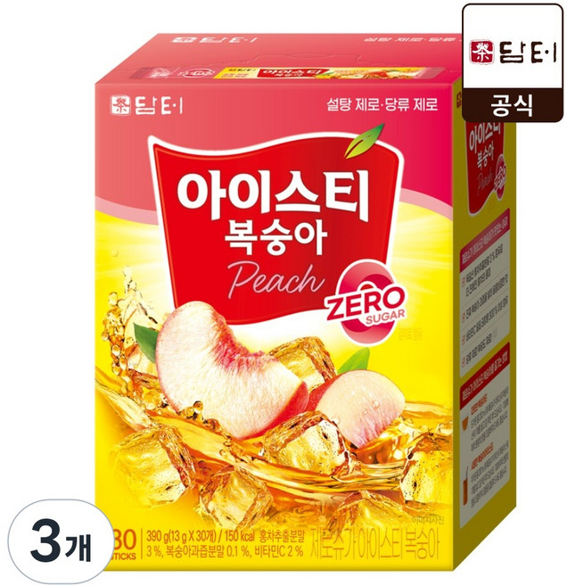 담터 아이스티 복숭아맛 제로슈가, 13g, 30개입, 3개