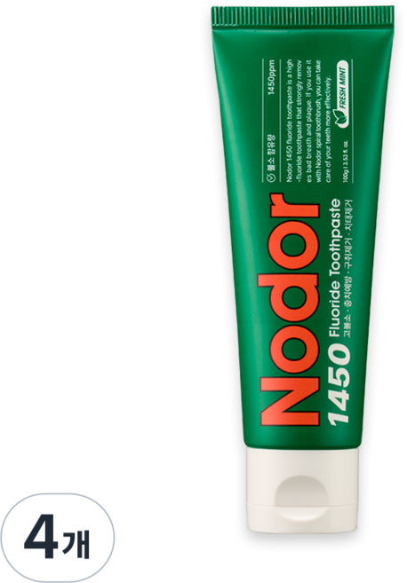 [본사공식몰] 노도르 1450 고불소 박하 치약, 4개, 100g