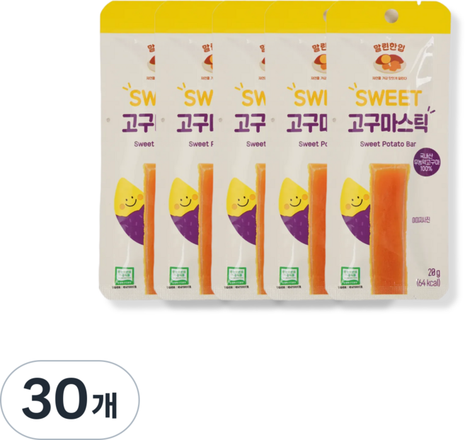 말린한입 무농약 국산 SWEET 고구마스틱, 30개, 20g