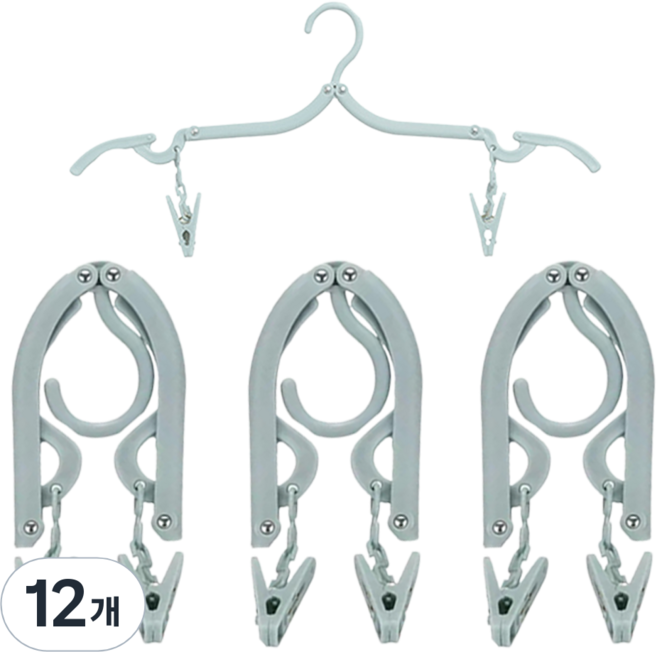 에이필미 여행용 접이식 미니 집게 옷걸이 4종, 블루, 12개