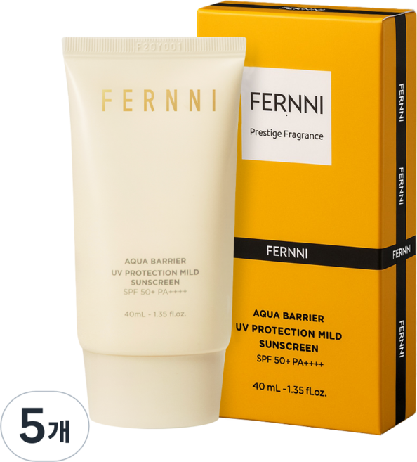 여성 백탁없는 선크림 추천1위 자외선 차단 99% SPF50++++ 순한 끈적임없는 눈시림 수분 기미 여드름 데일리 마일드 톤업선크림1위 페르니 아쿠아 베리어 선스크린, 5개, 40ml