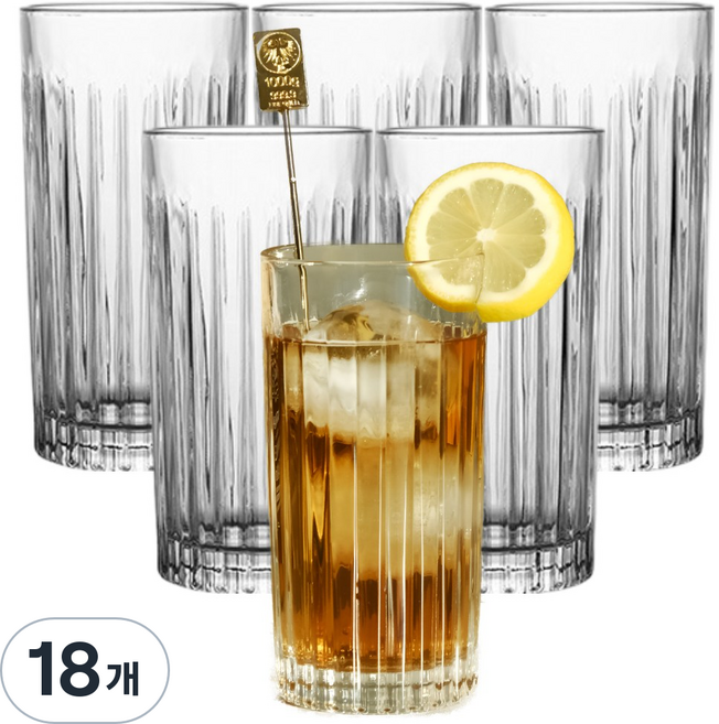 클래식 도톰한 강화 일자 유리컵 맥주컵 카페컵, 18개