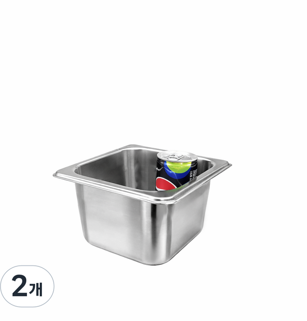 304 NSF식품 승인 사각 견고한 업소용 냉장고 반찬 스텐 밧드 바트, 1/6 (175x165mm) × 높이 10cm 몸체만, 2개