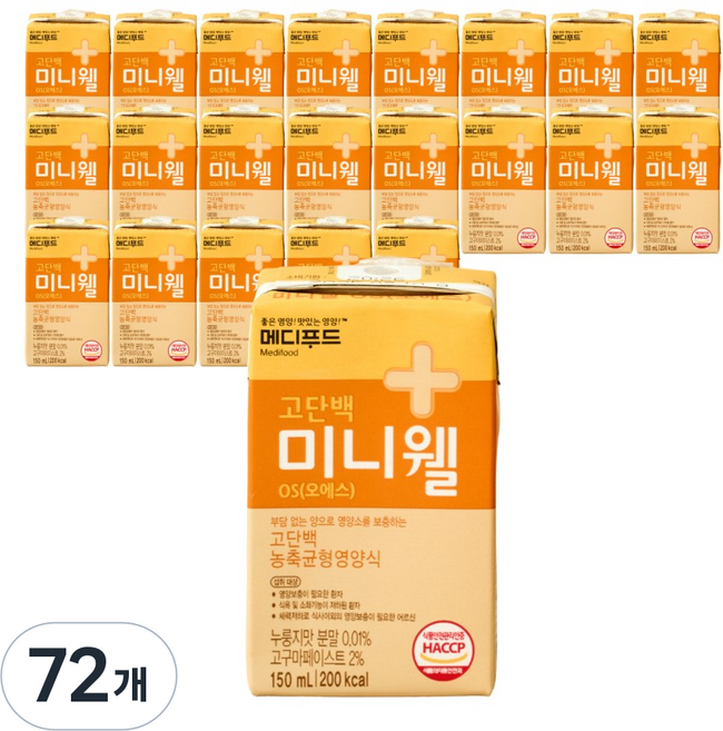 메디푸드 고단백 미니웰 OS 누릉지맛 고구마맛 농축균형영양식, 150ml, 72개