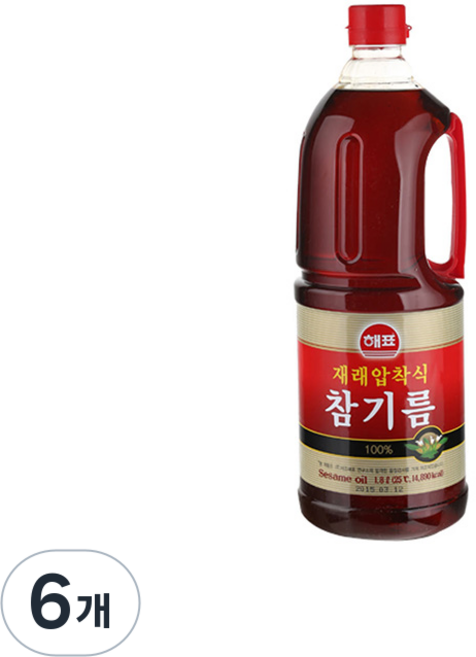 해표 재래식압착 참기름, 1.8L, 6개