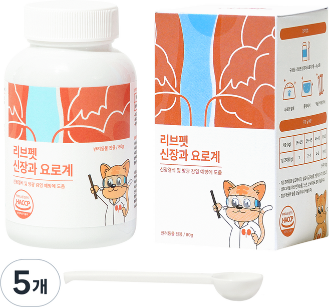 리브펫 신장과요로계 강아지 고양이 영양제 분말형, 80g, 유리너리+결석, 5개