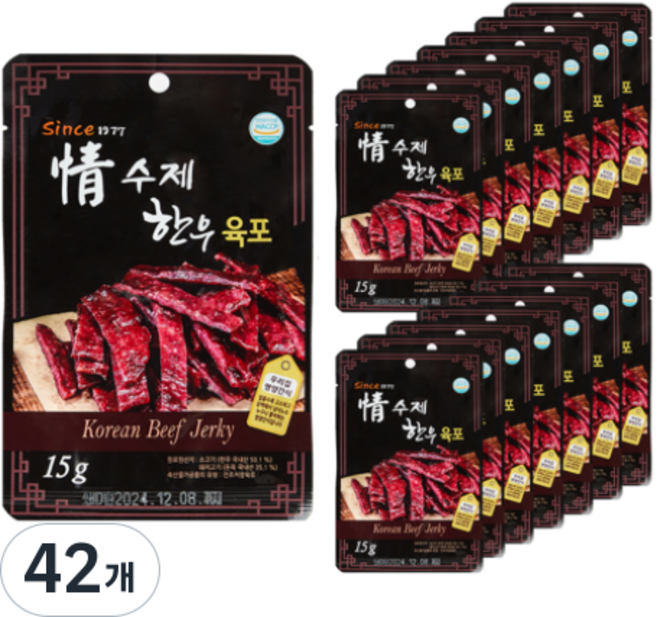 40년 전통 육포장인의 정 수제 한우육포 since1977 14봉지 고단백 영양간식 육포유목민 정착템, 42개