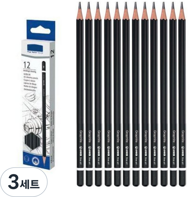 에이치비문화사 전문가용 미술 스케치 필기 연필 12p, 3세트, 4B