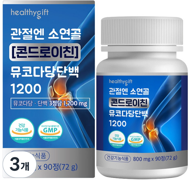 관절엔 소연골 콘드로이친 뮤코다당단백 1200 MSM 보스웰리아 추출물, 3개, 90정