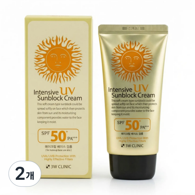 3W 클리닉 인텐시브 UV 선블록 크림SPF50+/PA+++, 2개, 70ml