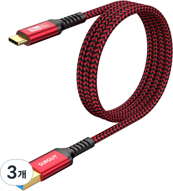 SUNGUY USB C타입 고속 충전 케이블 데이터 전송 10Gbps 18W, 3개, 레드, 1m